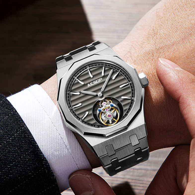 Aesop 316L Stainless Steel/Rubber Band Original Tourbillon Watch 7057