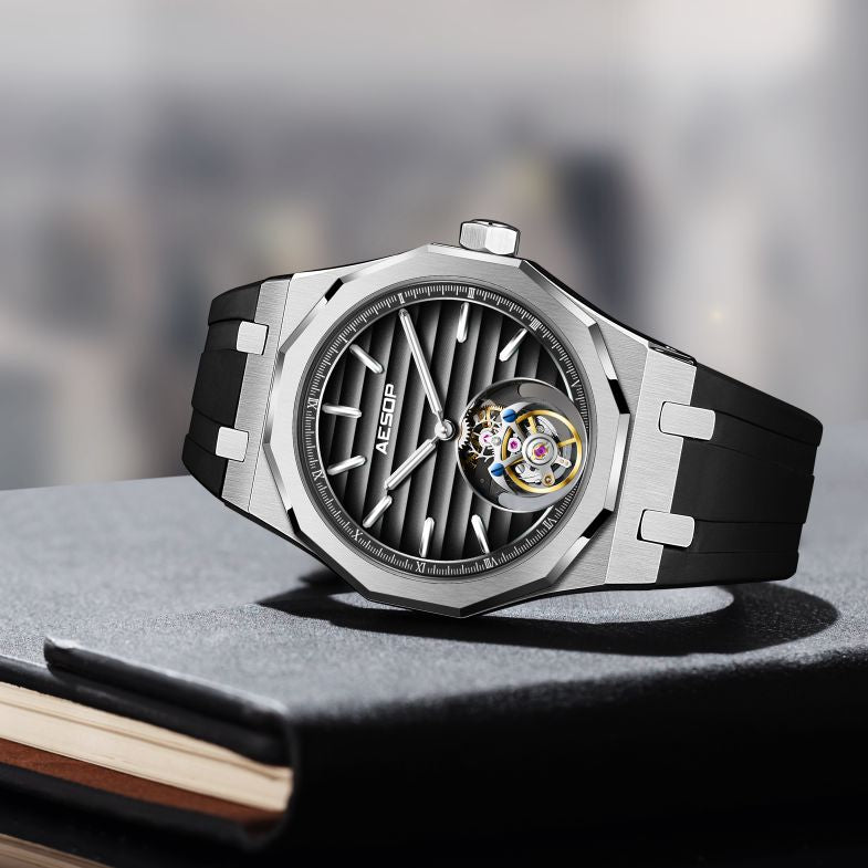 Aesop 316L Stainless Steel/Rubber Band Original Tourbillon Watch 7057