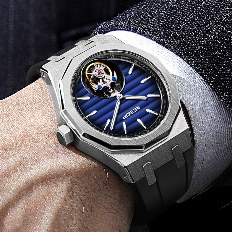 Aesop 316L Stainless Steel/Rubber Band Original Tourbillon Watch 7057
