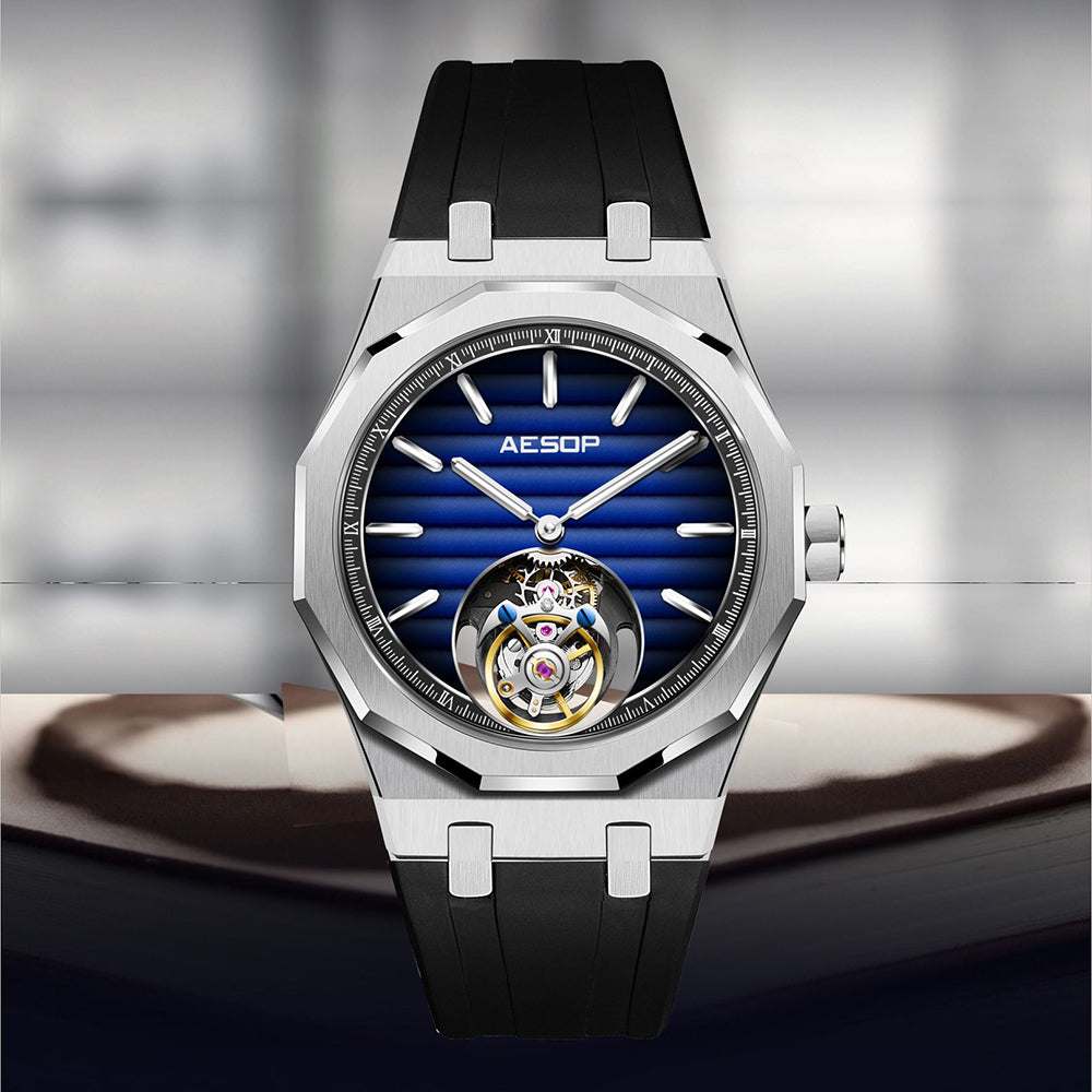 Aesop 316L Stainless Steel/Rubber Band Original Tourbillon Watch 7057