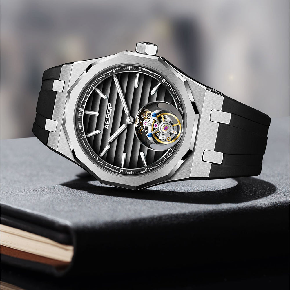 Aesop 316L Stainless Steel/Rubber Band Original Tourbillon Watch 7057