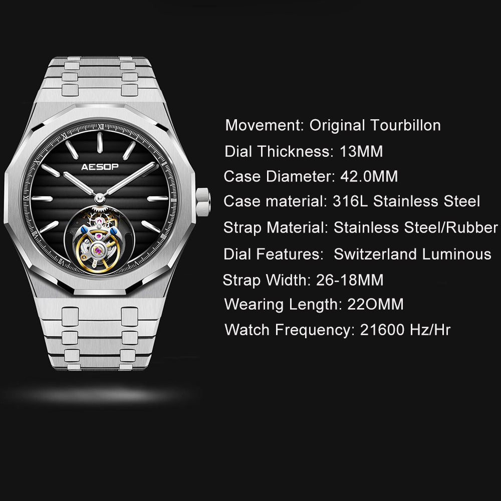 Aesop 316L Stainless Steel/Rubber Band Original Tourbillon Watch 7057