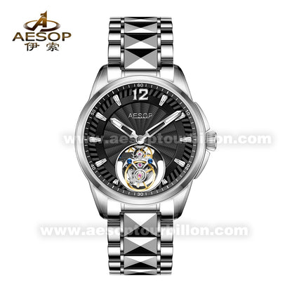 Aesop Classic Automatic Tourbillon Men Watch Self Wind Sapphire Crystal Luxury Wristwatch 7096