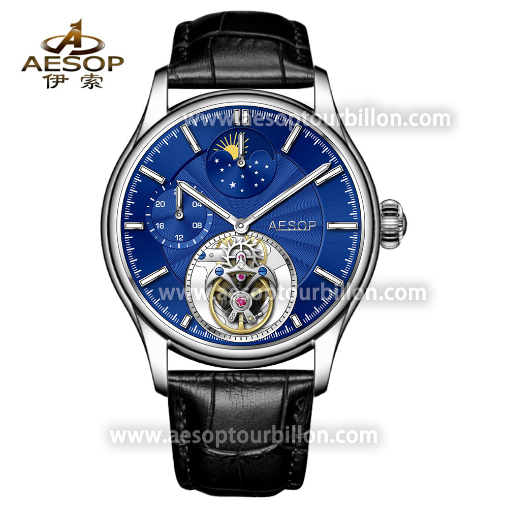 AESOP GMT Day and Night Display Multifunction Tourbillon Watch 7118