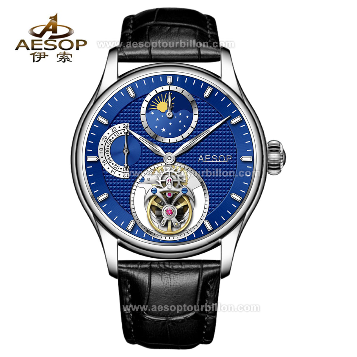 AESOP GMT Day and Night Display Multifunction Tourbillon Watch 7117