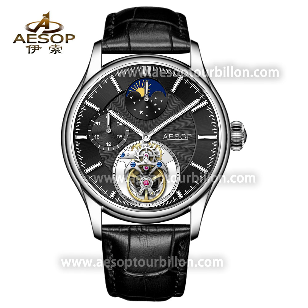 AESOP GMT Day and Night Display Multifunction Tourbillon Watch 7118