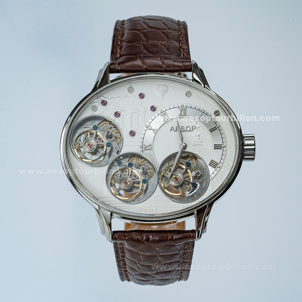 Aesop Triple Tourbillon Watch Mechanical Hand Wind Sapphire Crystal Luminous Luxury Men Wristwatch 7103