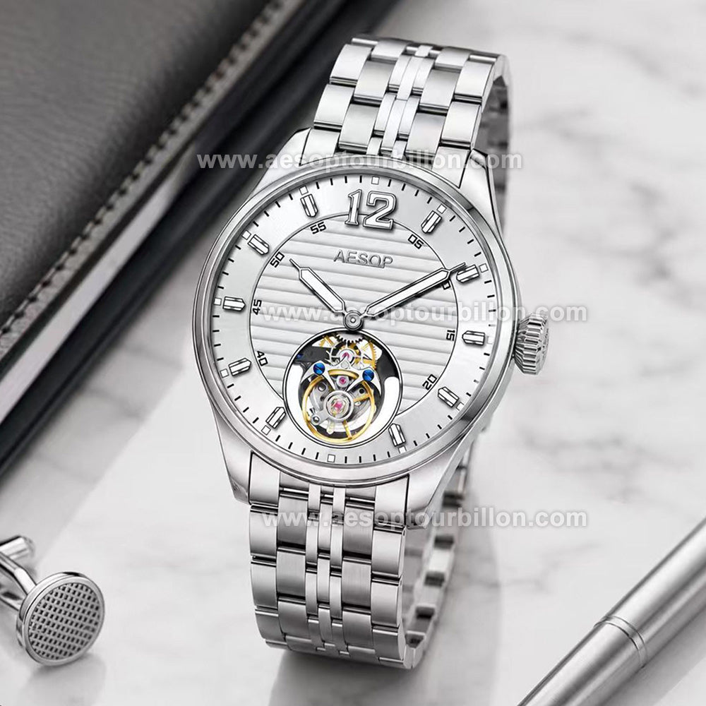 Aesop Business Tourbillon Men Watch Stainless Steel Strap/Leather Strap 7095