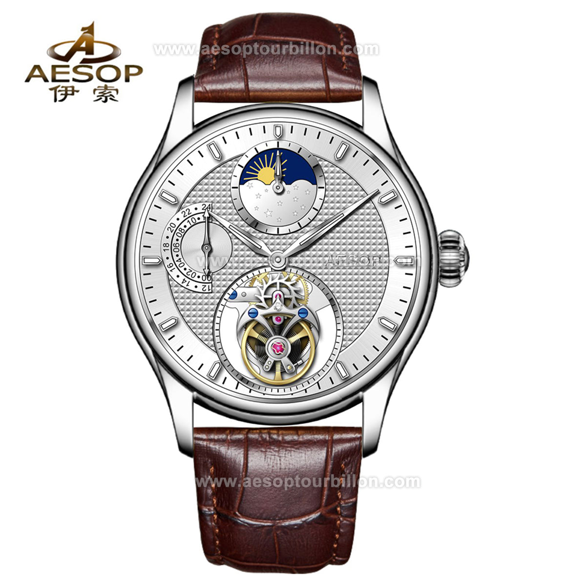 AESOP GMT Day and Night Display Multifunction Tourbillon Watch 7117