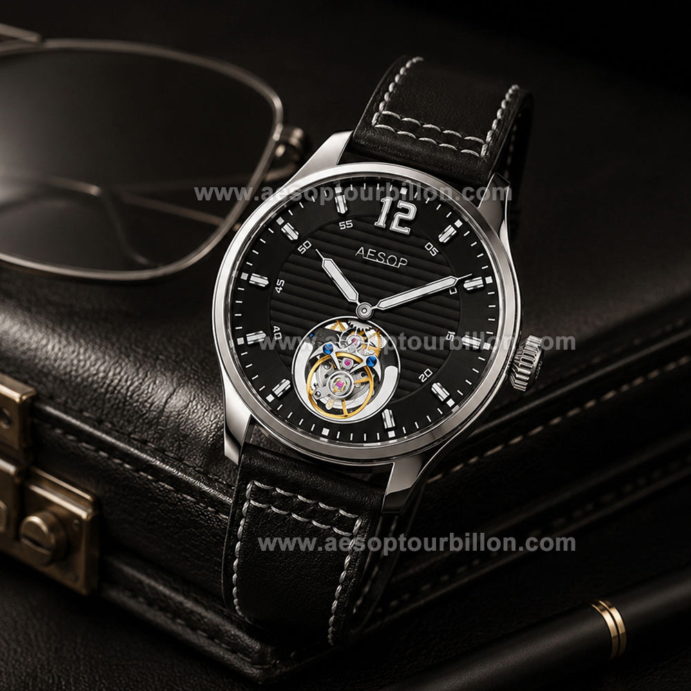 Aesop Business Tourbillon Men Watch Stainless Steel Strap/Leather Strap 7095