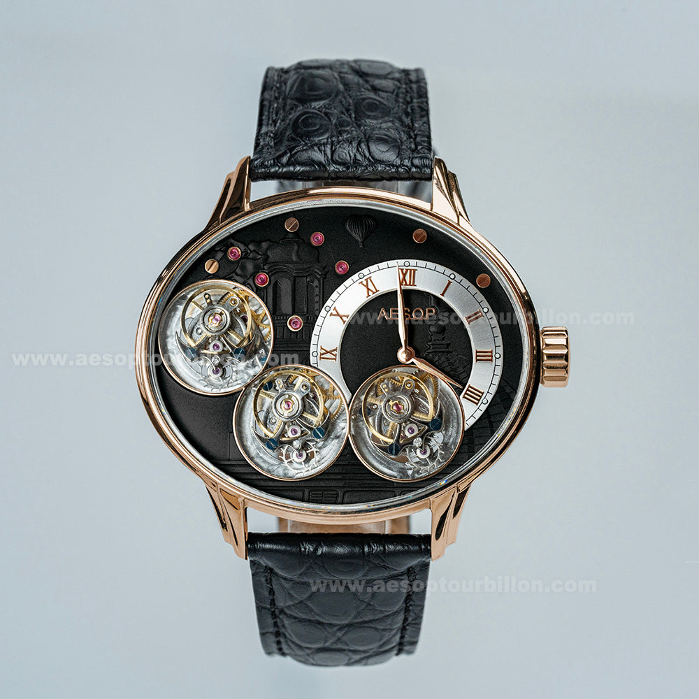 Aesop Triple Tourbillon Watch Mechanical Hand Wind Sapphire Crystal Luminous Luxury Men Wristwatch 7103