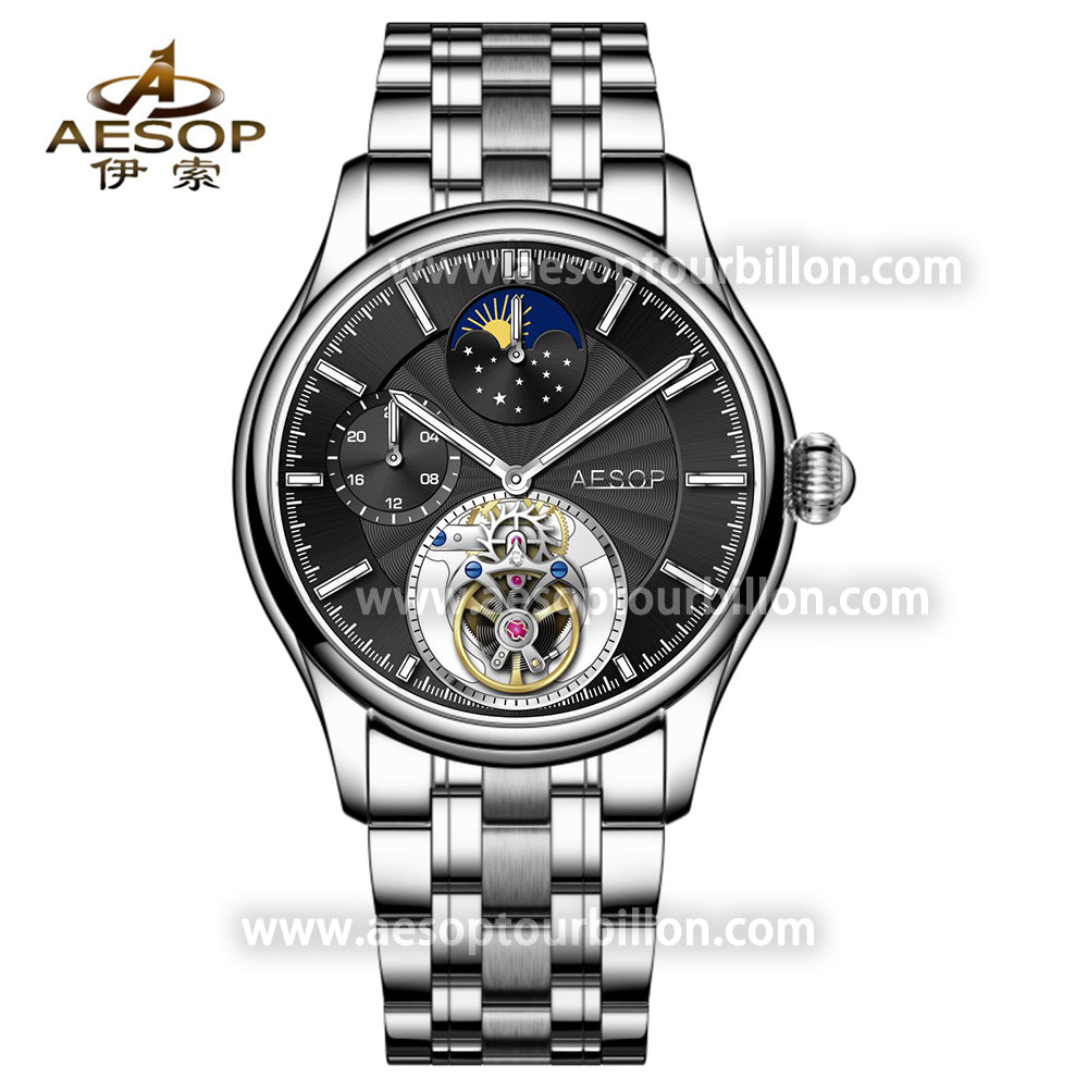 AESOP GMT Day and Night Display Multifunction Tourbillon Watch 7118
