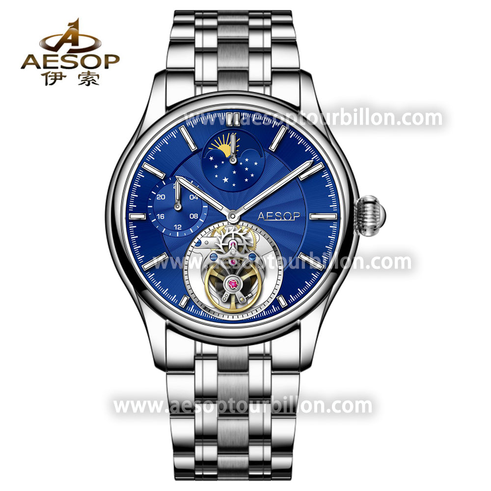 AESOP GMT Day and Night Display Multifunction Tourbillon Watch 7118