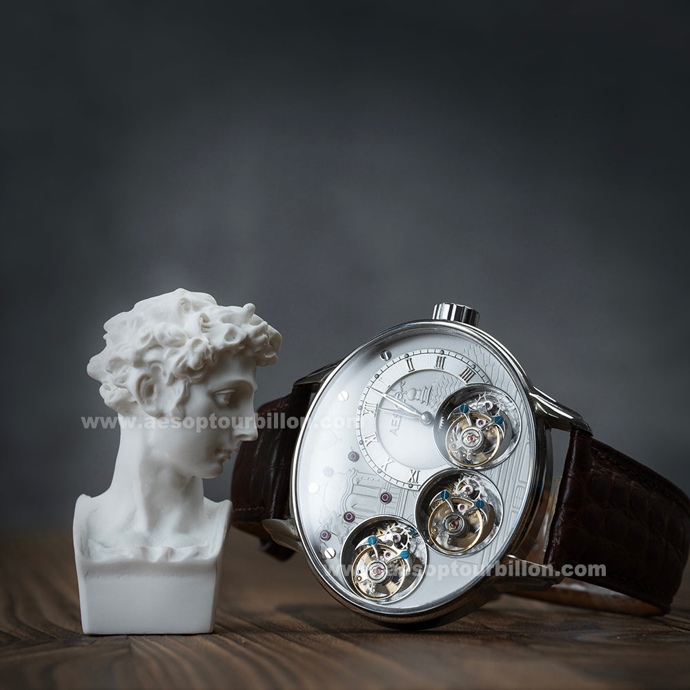 Aesop Triple Tourbillon Watch Mechanical Hand Wind Sapphire Crystal Luminous Luxury Men Wristwatch 7103