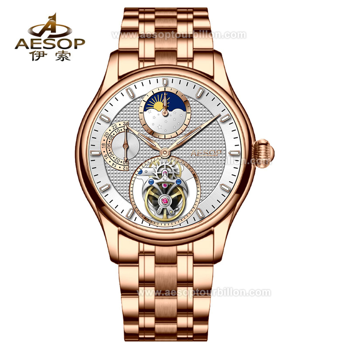 AESOP GMT Day and Night Display Multifunction Tourbillon Watch 7117