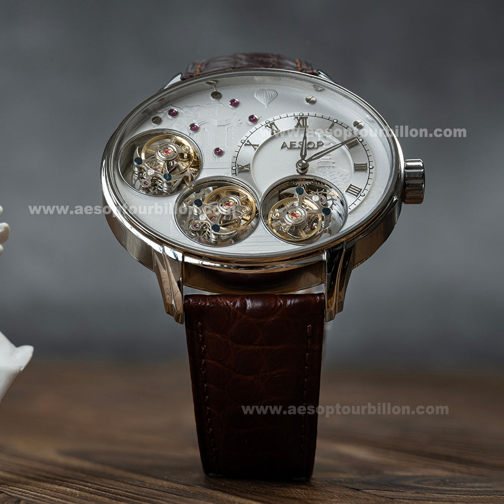 Aesop Triple Tourbillon Watch Mechanical Hand Wind Sapphire Crystal Luminous Luxury Men Wristwatch 7103