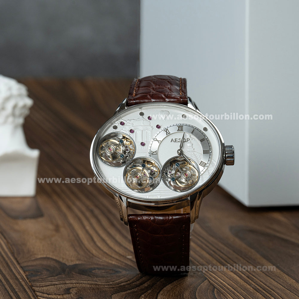 Aesop Triple Tourbillon Watch Mechanical Hand Wind Sapphire Crystal Luminous Luxury Men Wristwatch 7103