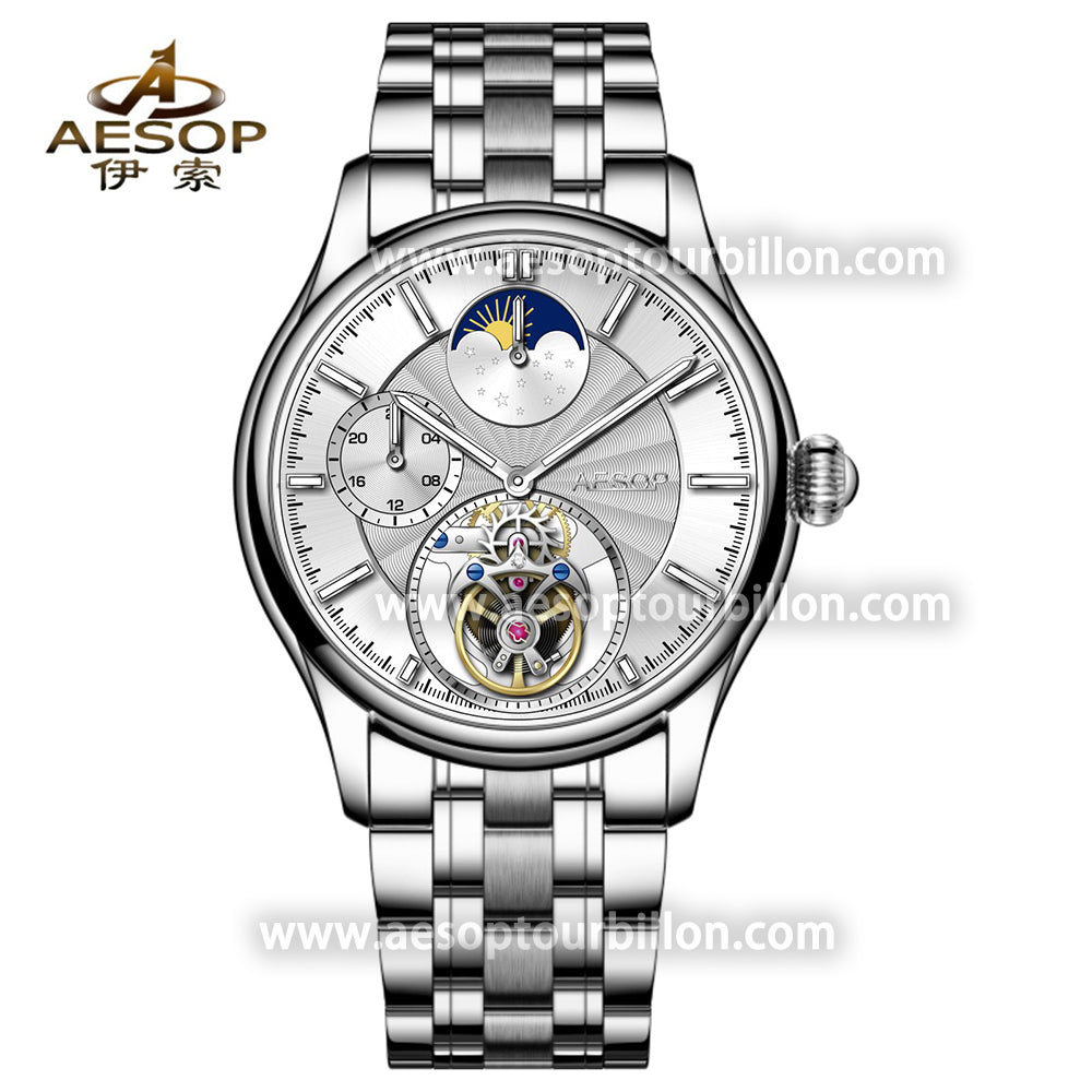 AESOP GMT Day and Night Display Multifunction Tourbillon Watch 7118