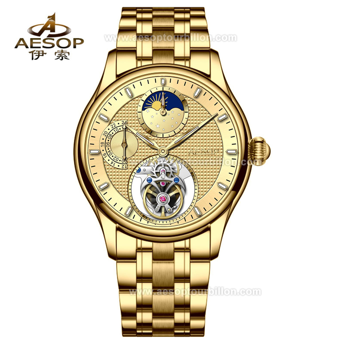 AESOP GMT Day and Night Display Multifunction Tourbillon Watch 7117