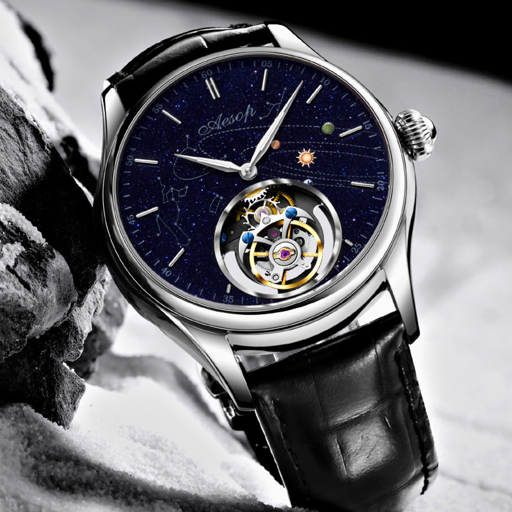 Aesop Orologio Meccanico Automatico Tourbillon – Scheletro Trasparente Con Cassa In Vetro Zaffiro – Lusso Uomo