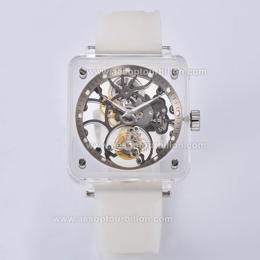 AESOP K9 Crystal Square Case Skeleton Tourbillon Watch 7111