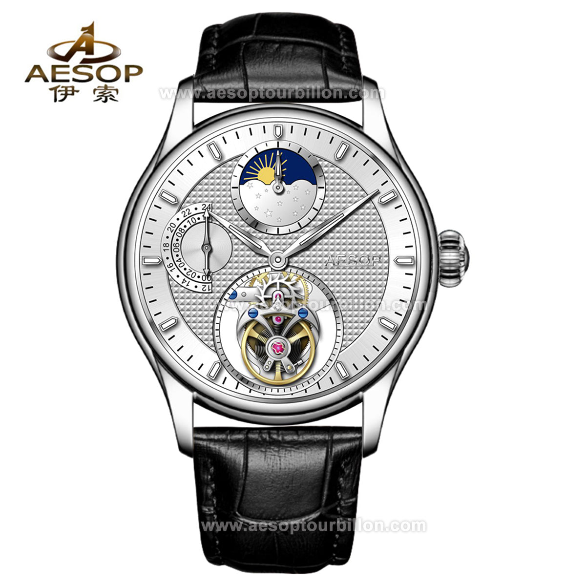 AESOP GMT Day and Night Display Multifunction Tourbillon Watch 7117