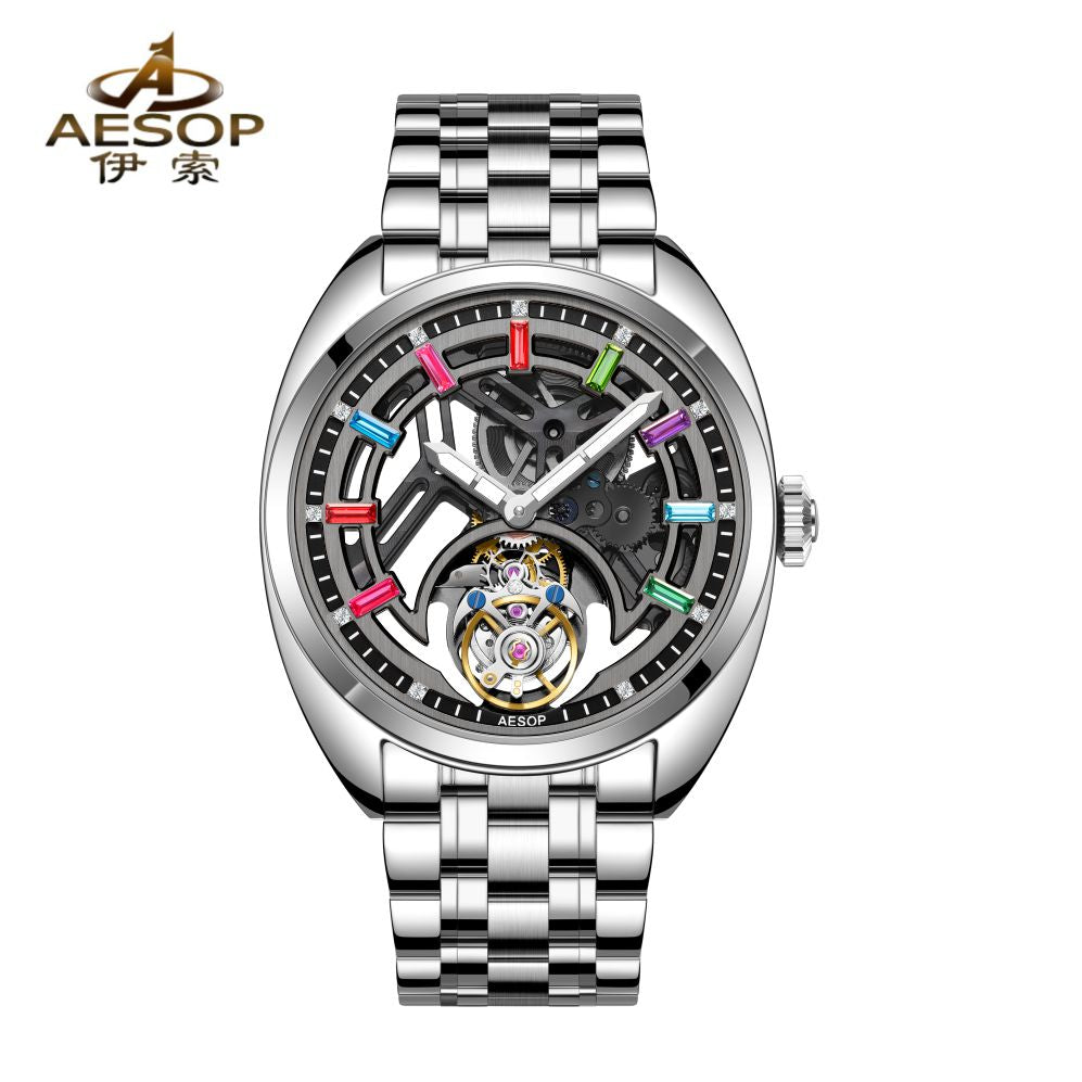 AESOP Skeleton Luminous Sapphire Crystal Original Tourbillon Watch 7062