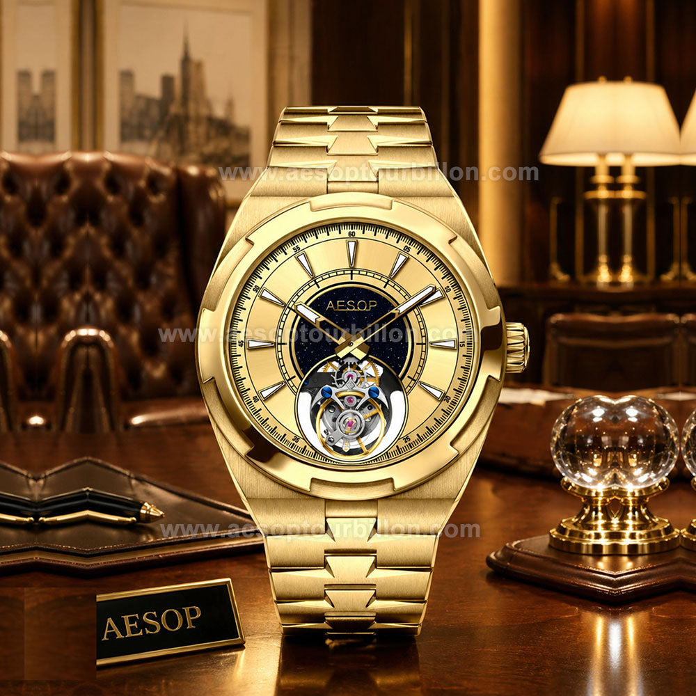 Aesop Classic Tourbillon Men Watch Stainless Steel Strap 7032