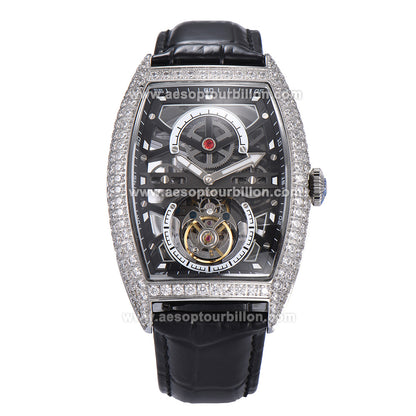 AESOP Skeleton Tonneau Tourbillon Men Watch Zircon Bezel Hand Wind Sapphire Crystal Luminous Waterproof Luxury Men Wristwatch 7069