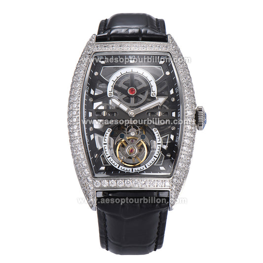 AESOP Skeleton Tonneau Tourbillon Men Watch Zircon Bezel Hand Wind Sapphire Crystal Luminous Waterproof Luxury Men Wristwatch 7069