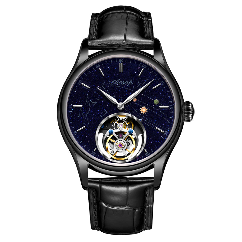 AESOP Mens Luxury Real Tourbillon Mechanical Sapphire Waterproof Watch Skeleton Watches for Men Wristwatches Male Clock 7049