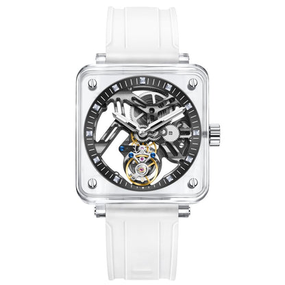 AESOP K9 Crystal Square Case Skeleton Tourbillon Men Watch 7058B
