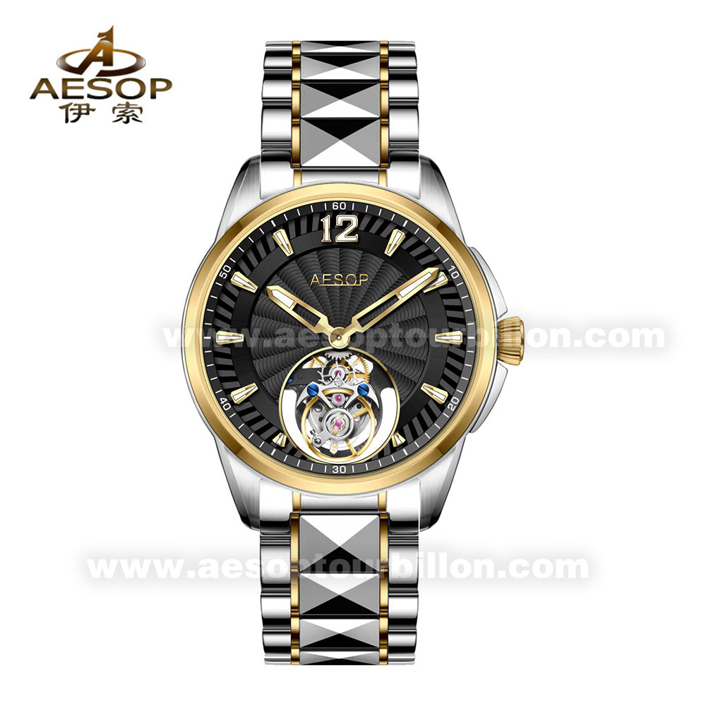 Aesop Classic Automatic Tourbillon Men Watch Self Wind Sapphire Crystal Luxury Wristwatch 7096