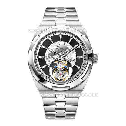Aesop Map Dial Tourbillon Men Watch Stainless Steel Strap 7033