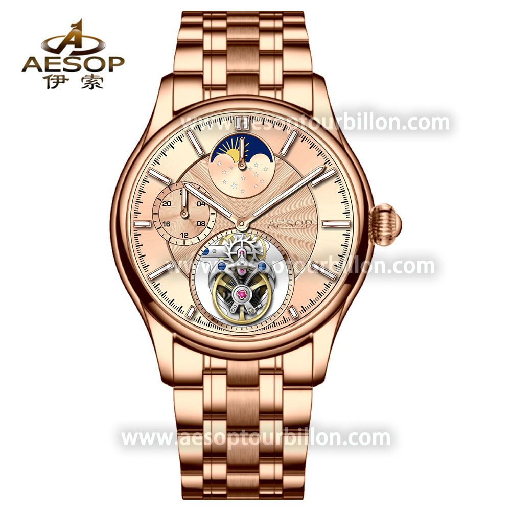 AESOP GMT Day and Night Display Multifunction Tourbillon Watch 7118