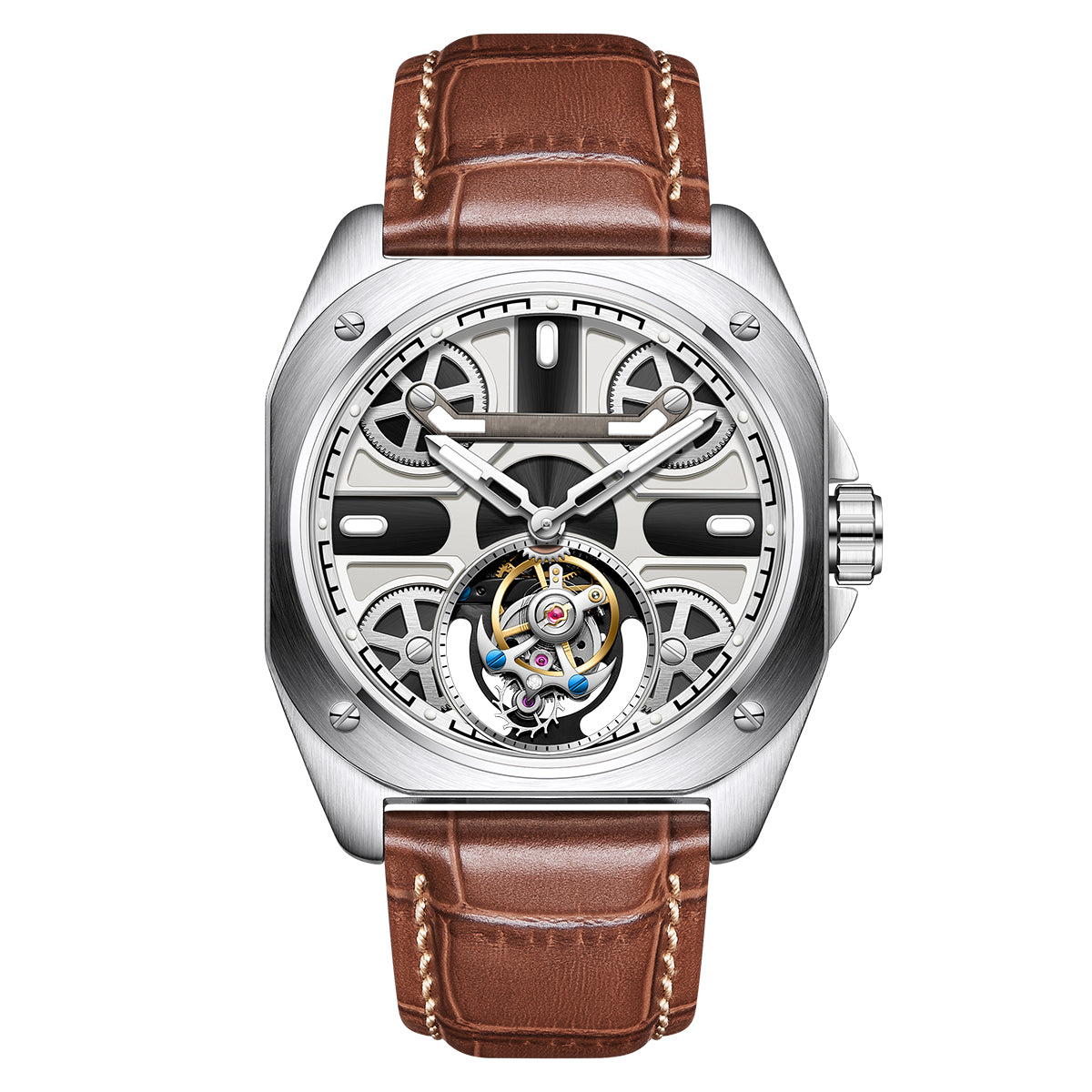 Customized LOGO Square Tourbillon Mechanical Men Watch 3