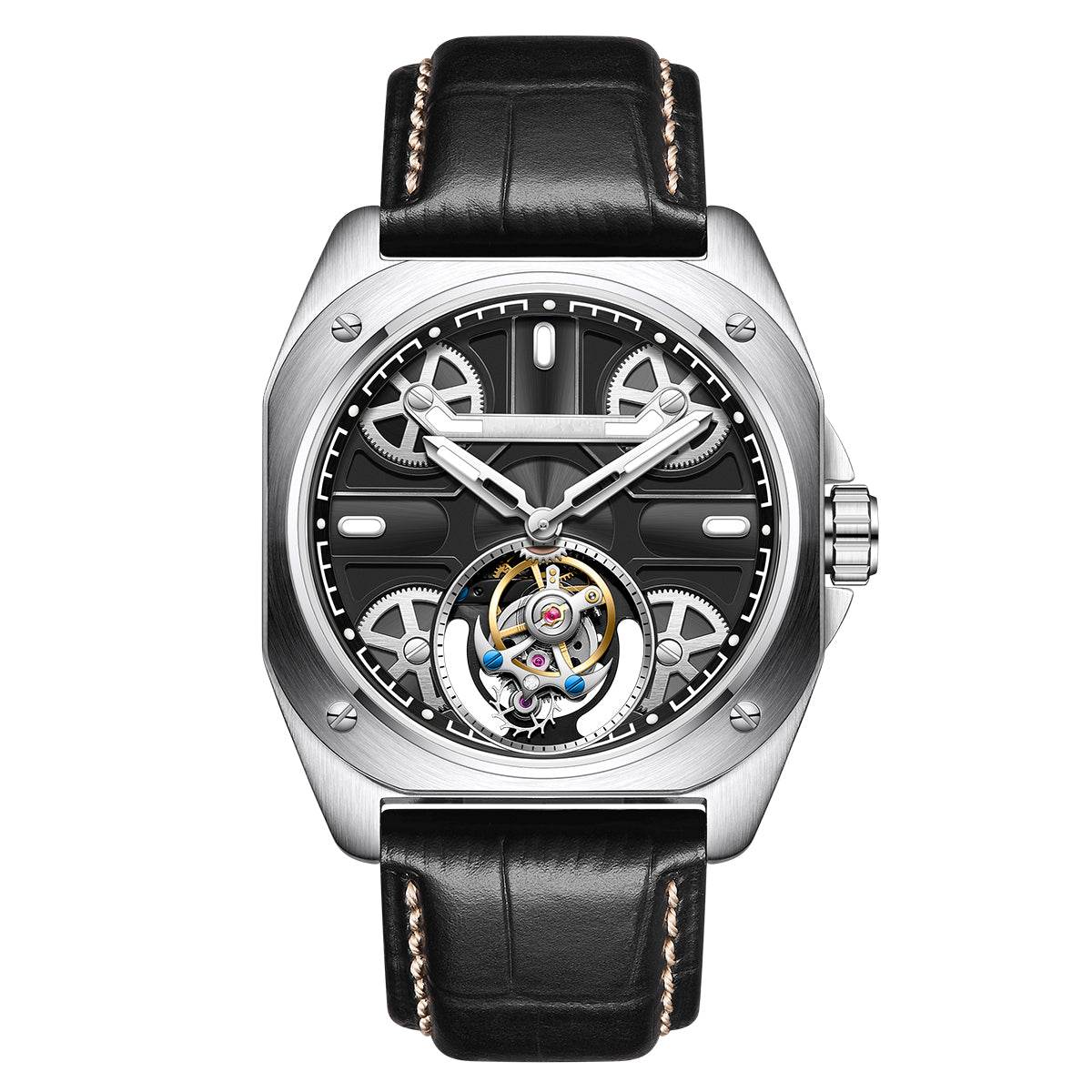 Customized LOGO Square Tourbillon Mechanical Men Watch 3