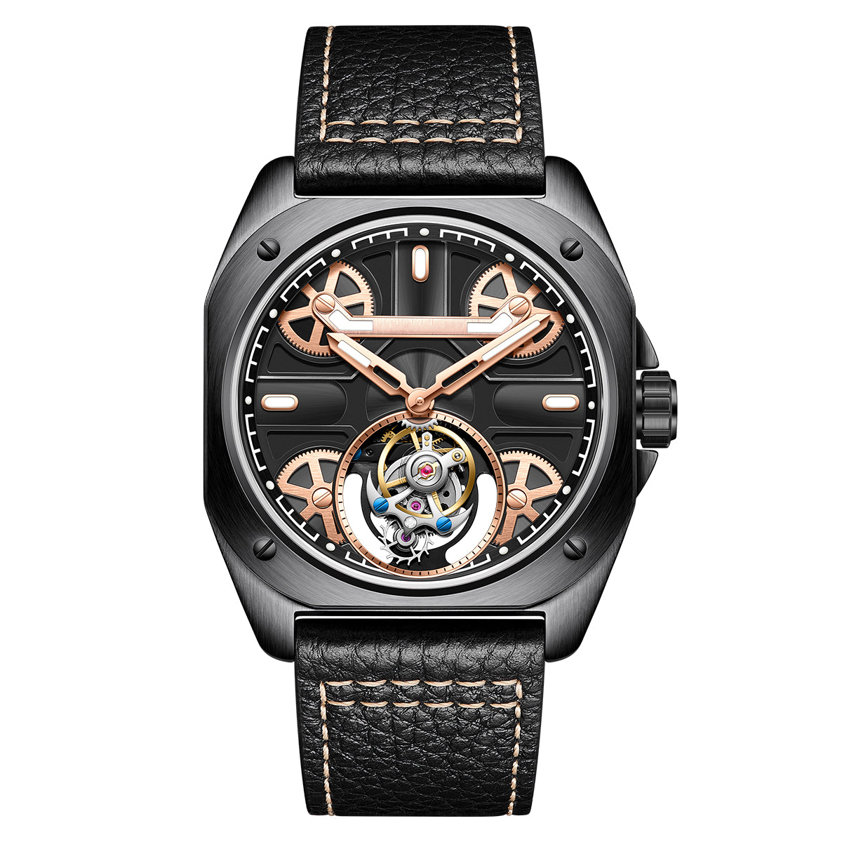Customized LOGO Square Tourbillon Mechanical Men Watch 3