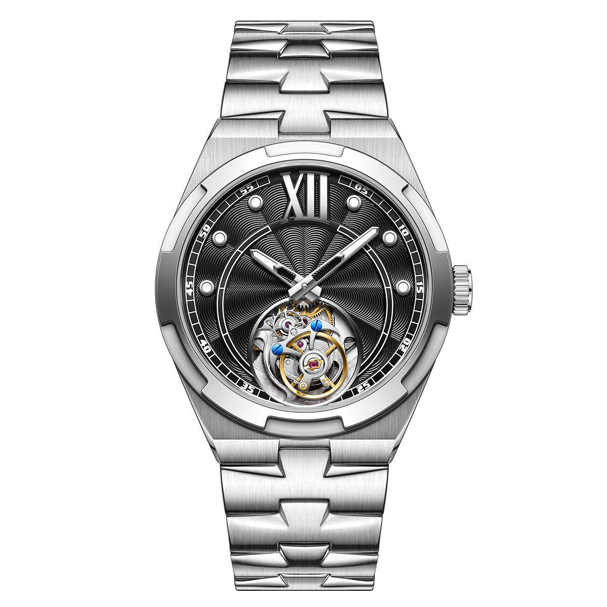 Customized LOGO Rose Pattern Tourbillon Mechanical Men Watch 5
