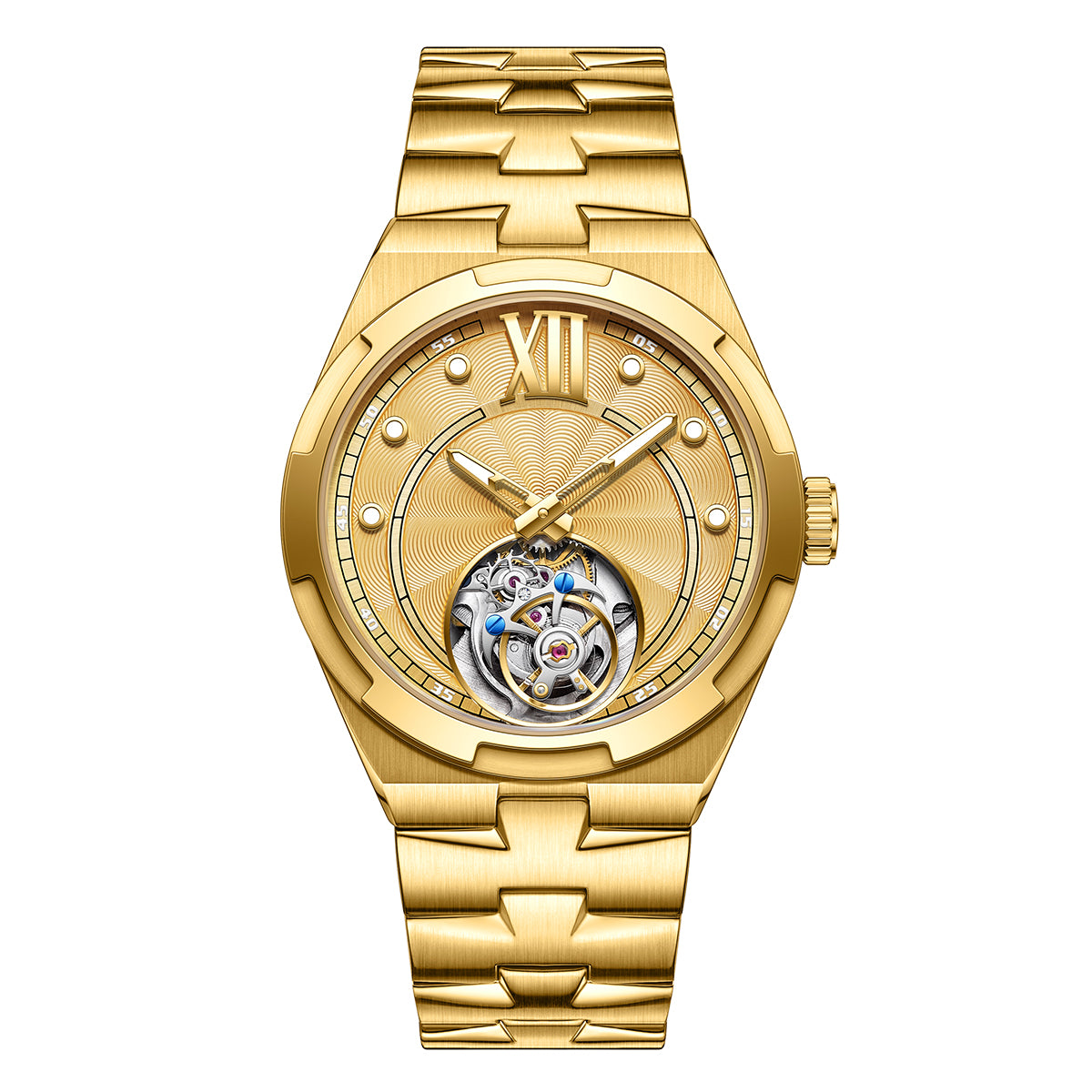 Customized LOGO Rose Pattern Tourbillon Mechanical Men Watch 5
