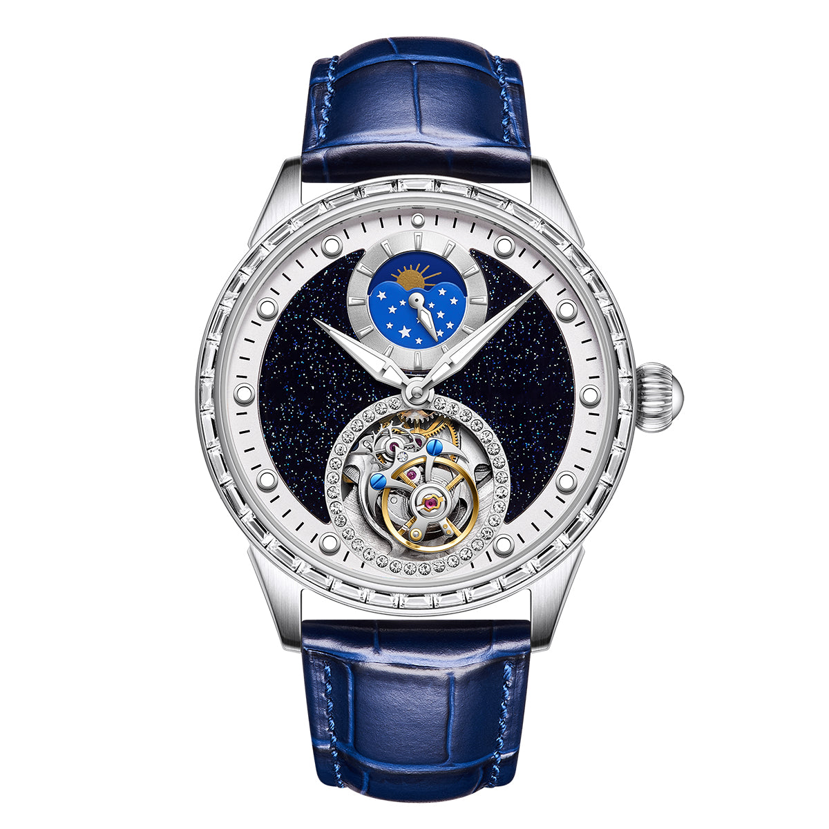 Customized LOGO Blue Sandstone Tourbillon Men Watch 2