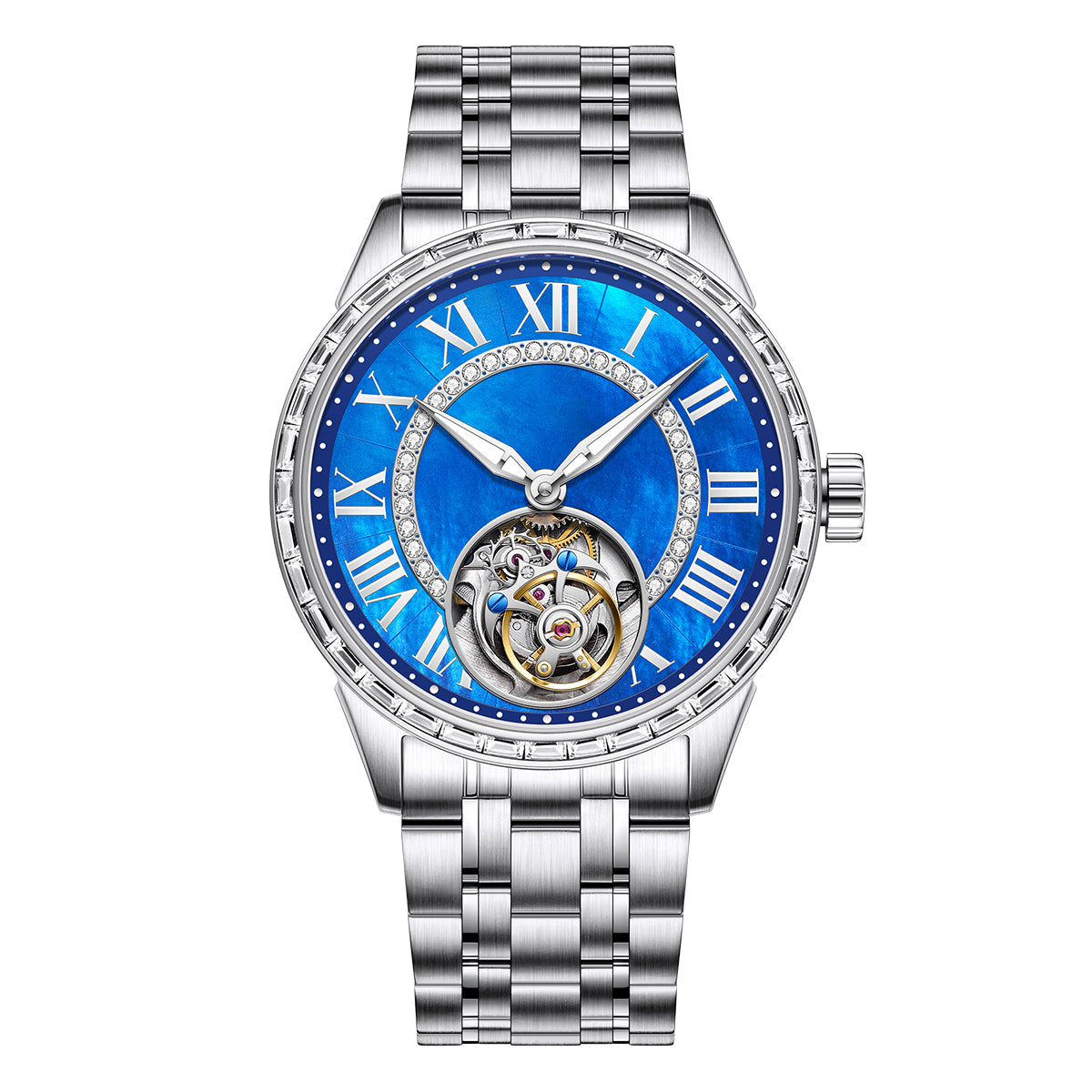 Customized LOGO Zircon Bezel Automatic Tourbillon Men Watch 4