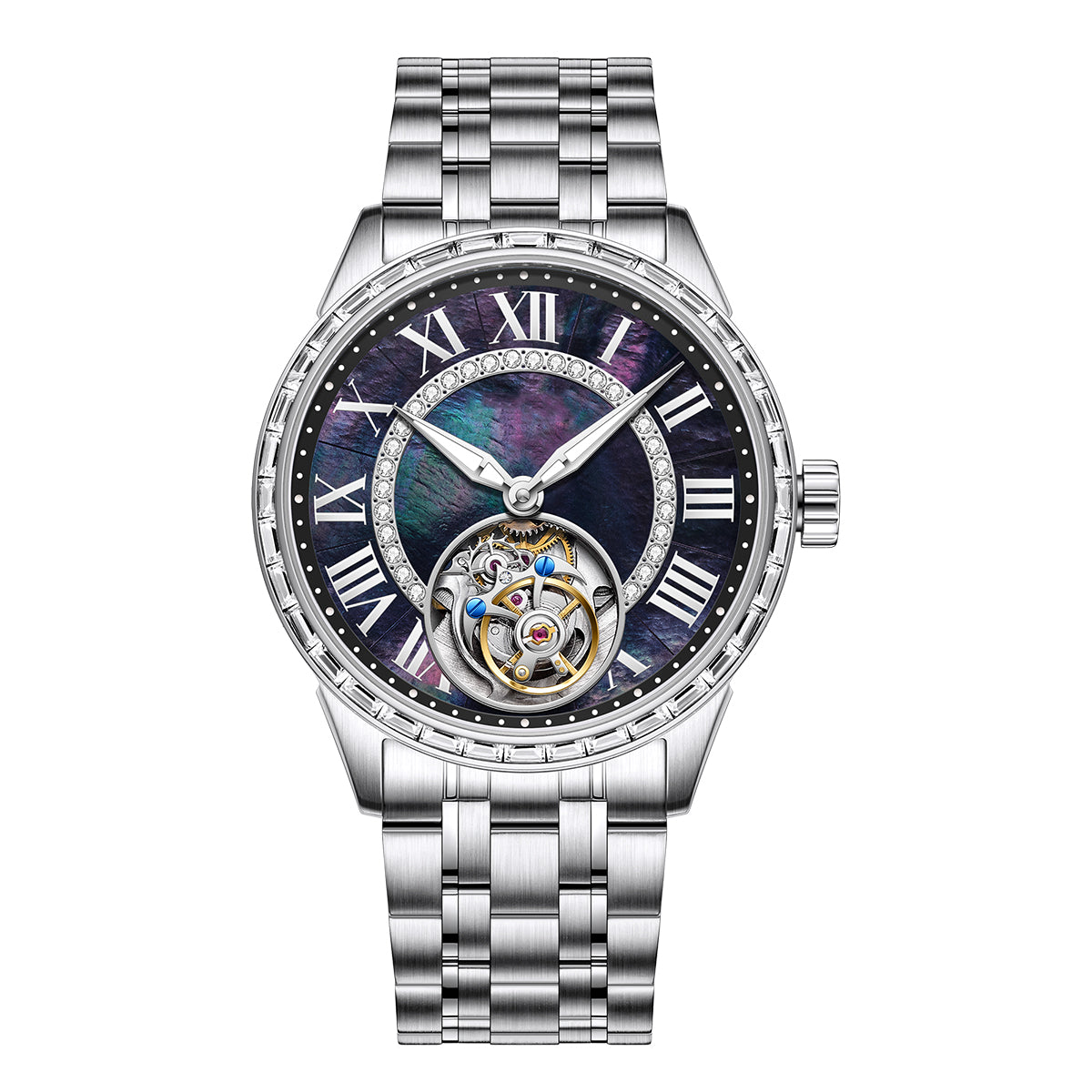 Customized LOGO Zircon Bezel Automatic Tourbillon Men Watch 4