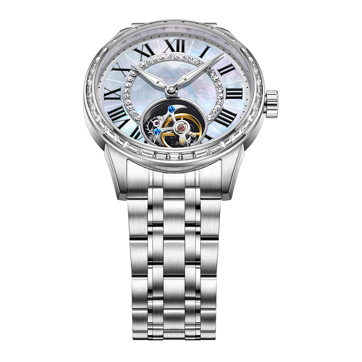 Customized LOGO Zircon Bezel Automatic Tourbillon Men Watch 4