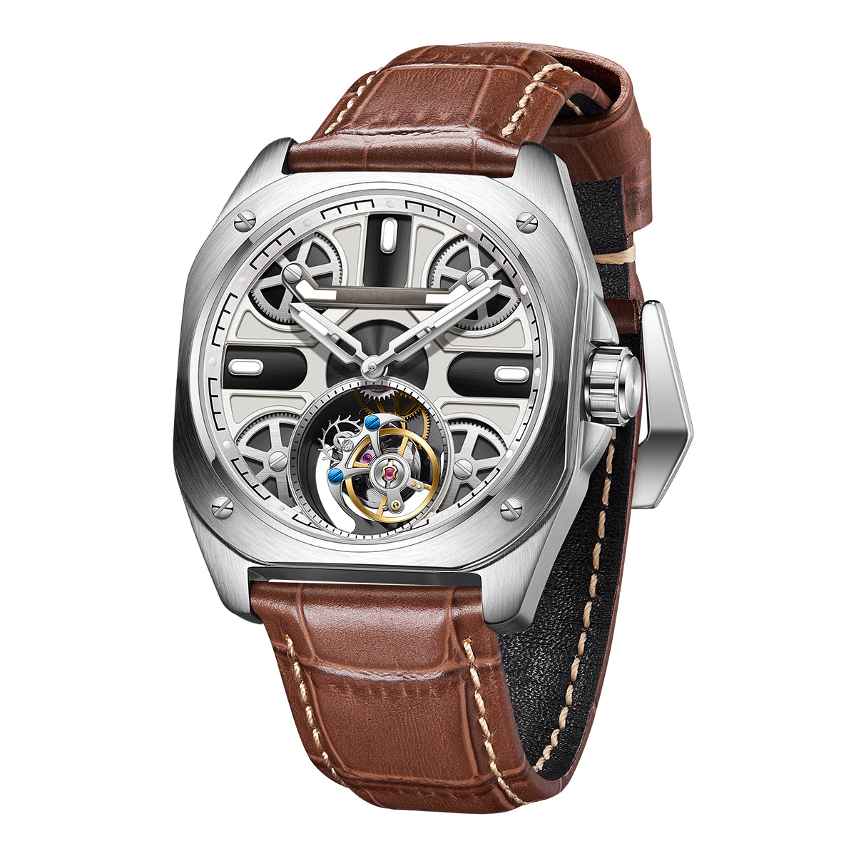Customized LOGO Square Tourbillon Mechanical Men Watch 3