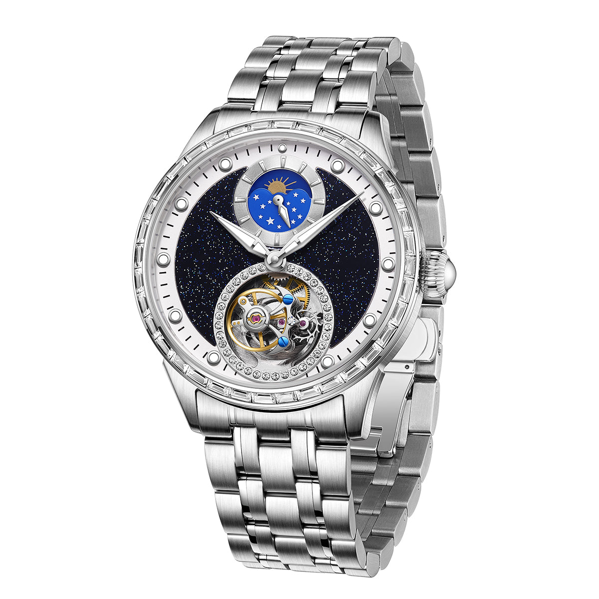 Customized LOGO Blue Sandstone Tourbillon Men Watch 2