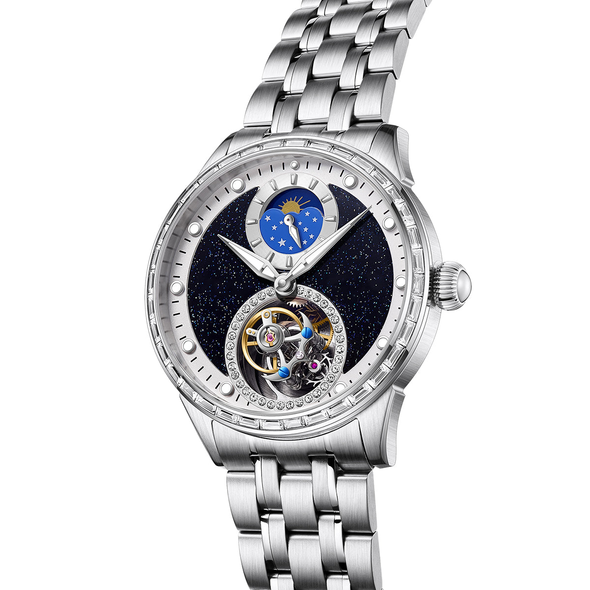 Customized LOGO Blue Sandstone Tourbillon Men Watch 2