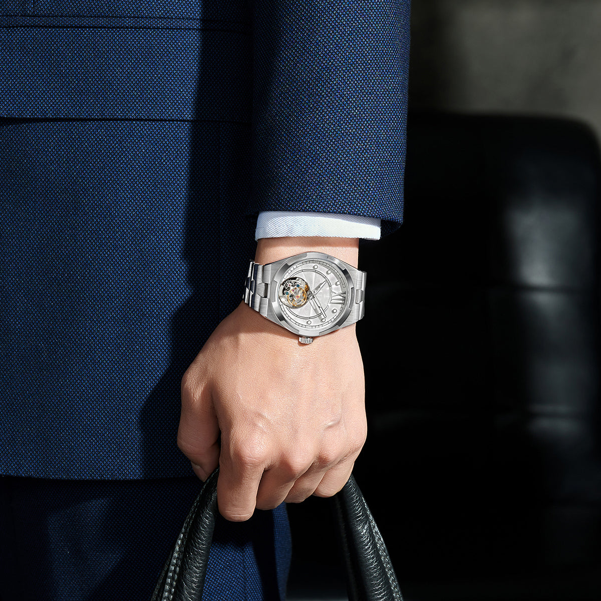 Customized LOGO Rose Pattern Tourbillon Mechanical Men Watch 5