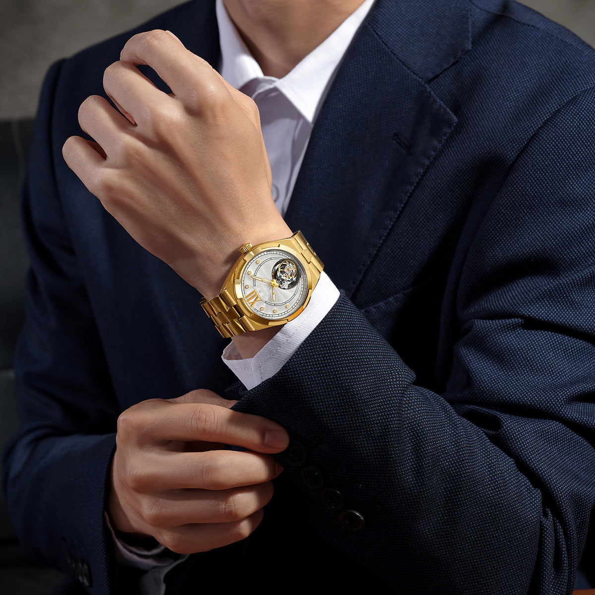 Customized LOGO Rose Pattern Tourbillon Mechanical Men Watch 5
