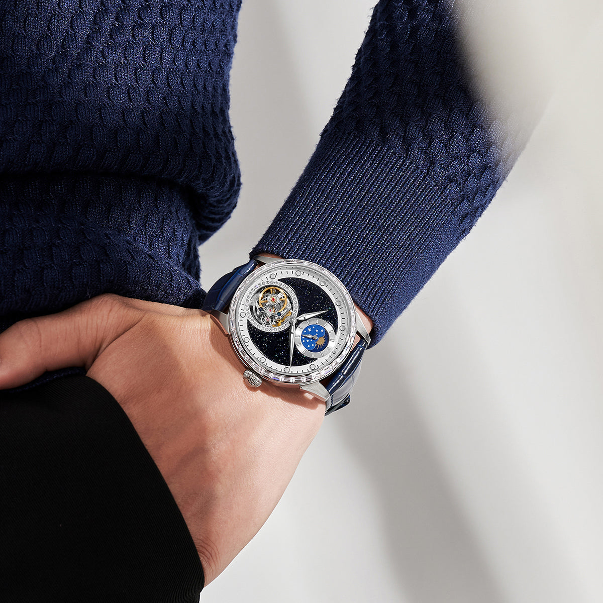 Customized LOGO Blue Sandstone Tourbillon Men Watch 2